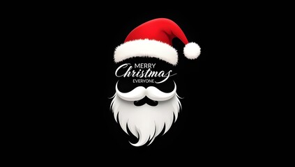 Obraz premium Minimalist graphic design featuring a stylized santa claus beard and hat with elegant christmas lettering on a black background