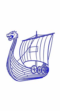 Dragon's Embrace: A bold outline of a longship, its serpent head rearing, sails unfurled, ready to brave the vast, imagined sea.