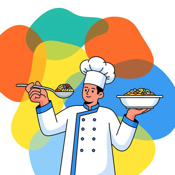 Professional Chef Holding a Delicious Bowl and Spoon of Fresh Healthy Food