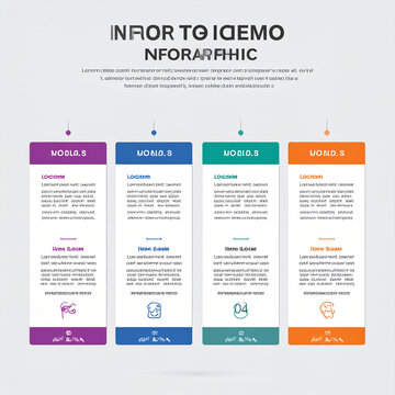 Modern business infographic with four colorful steps and columns