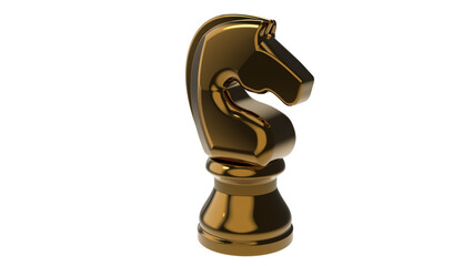Gold chess knight piece isolated on a transparent background PNG © Jferson