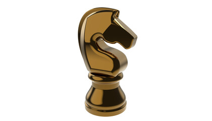 Gold chess knight piece isolated on a transparent background PNG © Jferson