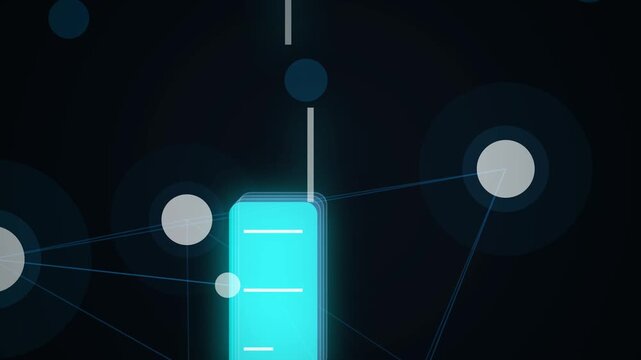 Glowing smartphone icon triggering a global network expansion with digital nodes and lines illustrating the spread of viral news and data communication