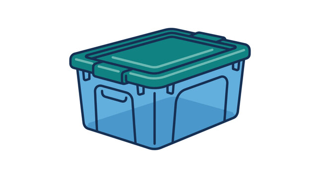 Blue plastic storage container with lid.