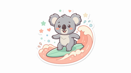 Fototapeta premium Cute Koala Surfing On A Colorful Wave Illustration
