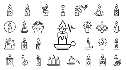 Fototapeta premium Set of various candle icons in hand-drawn doodle style with collection relaxation religion ceremony