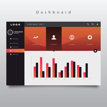 Modern Dashboard Design Showcasing Analytics Graphs and Business Metrics with Navigation Menu and Icons