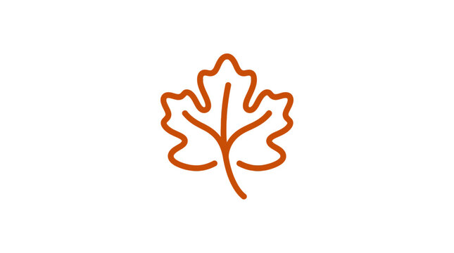Autumn leaf outline line icon vector isolated on white background, minimalist orange maple or oak leaf symbol for fall season design.