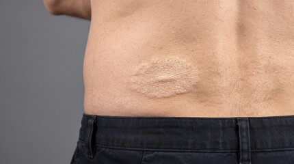 Naklejka premium Close-up of Raised Plaque Lesion or Scar Tissue on Male Lower Back