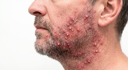 Fototapeta premium Severe Acne Vulgaris with Pustules on Male Cheek and Neck