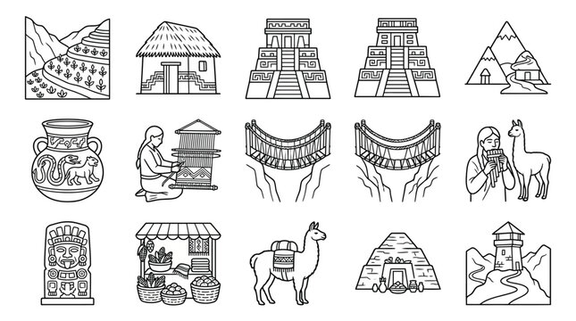 Peruvian Culture Icons: Machu Picchu, Llamas, Inca Ruins, Weaving