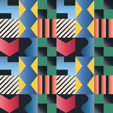 Seamless mirror pattern in black, blue, green - minimalist gradient geometric background for wallpaper, textile and wrapping paper design