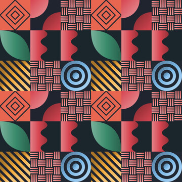 Seamless mirror pattern in black, pink, sky blue - creative line art gradient geometric background for wallpaper, textile and wrapping paper design