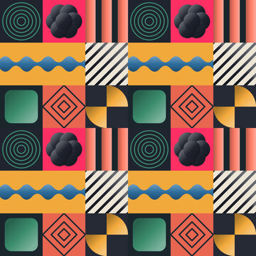 Seamless abstract pattern in yellow, blue, black - modern line art gradient geometric background for wallpaper, textile and wrapping paper design