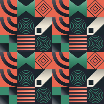 Seamless abstract pattern in black, gold, orange - decorative line art gradient geometric background for wallpaper, textile and wrapping paper design