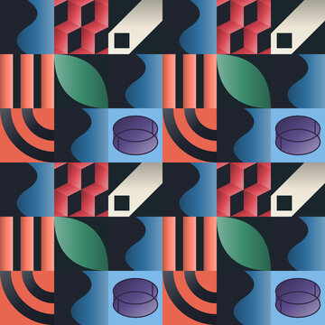Seamless abstract pattern in orange, black, blue - creative line art gradient geometric background for wallpaper, textile and wrapping paper design