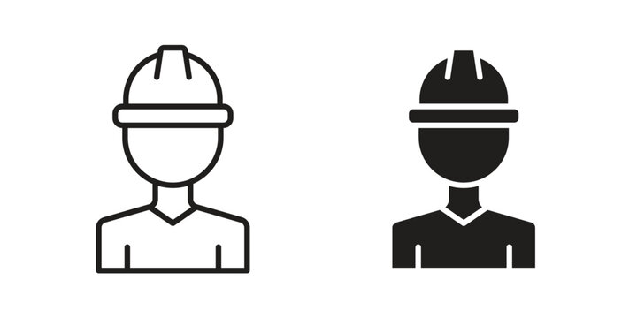 Construction worker icon line artwork pack