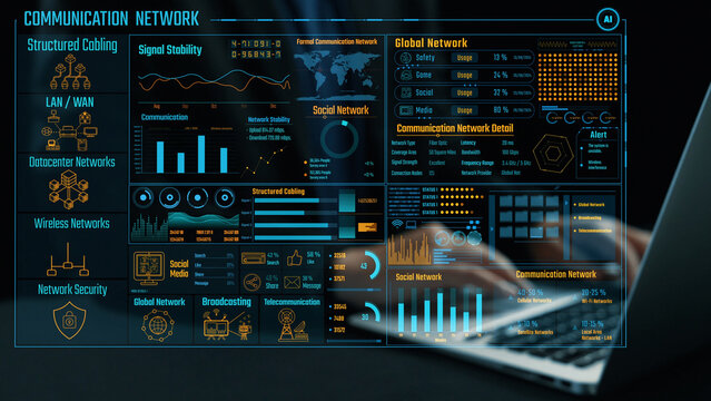 Explore a comprehensive communication network infographic showcasing global data metrics, structured cabling insights, and advanced technology visualizations for IT professionals. Cipher
