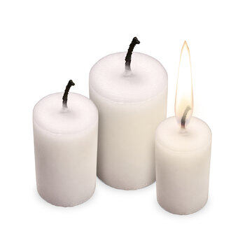 White Candle Set with One Lit Candle on Transparent Background png