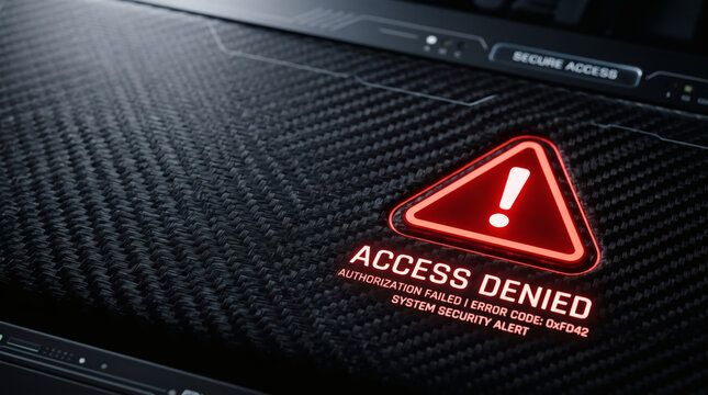 Red glowing access denied warning message on high tech interface