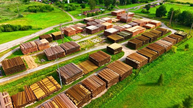 Aerial View of Sustainable Wooden Pole Production, Brankas, Jelgava, Latvia