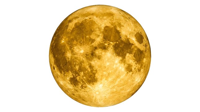 Golden full moon isolated on white background