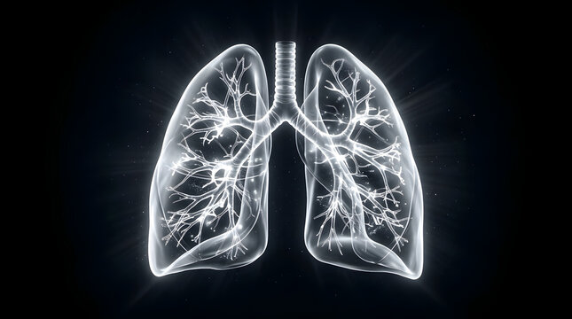 Human lungs with central light flare effect.