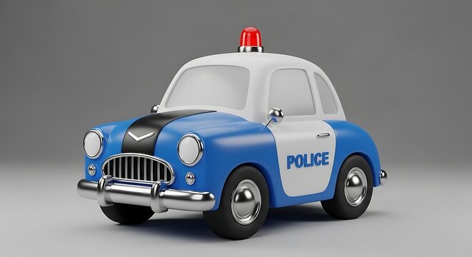 Cute cartoon style toy police car with flashing light miniature emergency