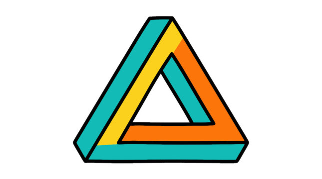 Penrose impossible triangle optical illusion in bright colors