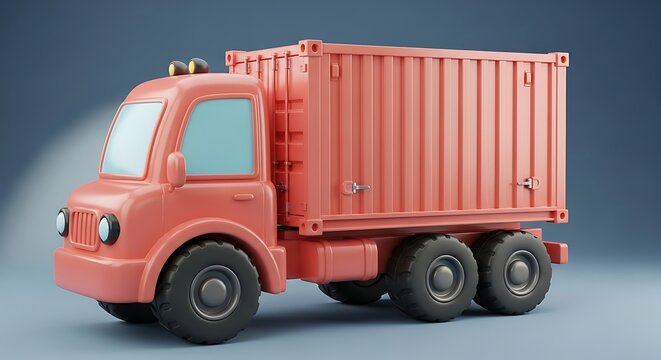 Red toy dump truck with shipping container trailer transport shipping