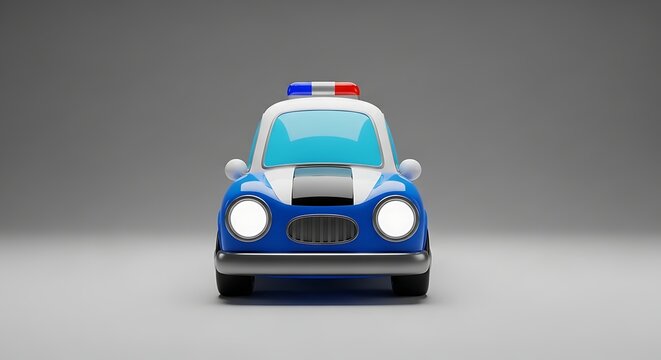 Front view of stylized toy police car with emergency miniature transportation