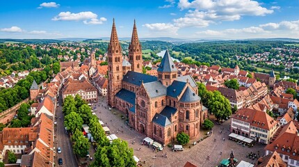 Obraz premium Aerial View of Worms Cathedral in Germany Historic Cityscape