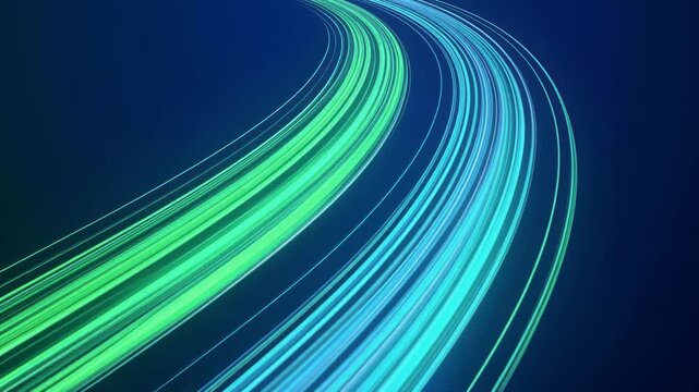 Abstract Blue and Green Glowing Light Trails 4K Generative AI