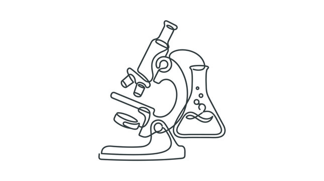 Continuous line art illustration of a laboratory microscope for scientific discovery and research