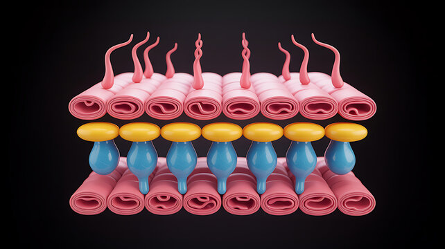 Detailed microscopic view of skin layers showing cells and hair follicles structure