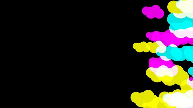 Procedural animation of  Abstract Colorful Flat Clouds and Bubbles on Black Background