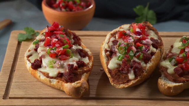 Traditional Mexican Molletes with Chorizo and Fresh Pico de Gallo