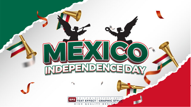 Editable 3d text effect mexico independence day with silhouette la angel de la independencia