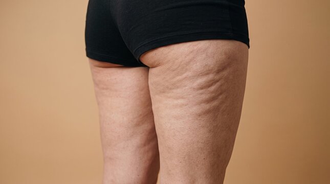 Rear View of Woman's Thighs and Buttocks Showing Natural Cellulite and Skin Texture