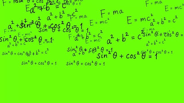 Animated Math and Physics Equations Floating on Green Screen Background