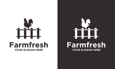 Farmfresh Logo Design Rooster on Fence Modern Branding Concept. © urban