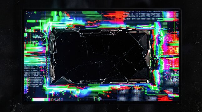 Abstract Glitch Art Background with Digital Noise and Colorful Pixels.
