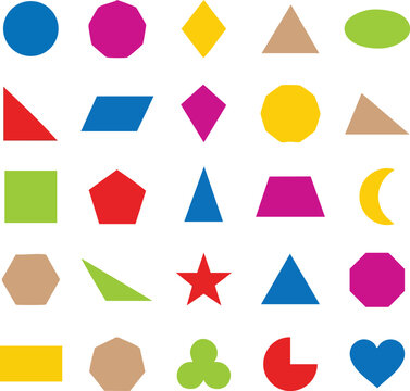 Collection Of Colorful Geometric Shapes On White Background