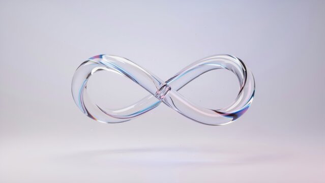 3d render of a glass infinity symbol floating against a soft gradient background