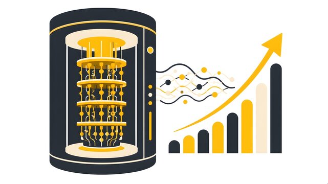 Quantum Computing System with Performance Analytics, Data Processing Growth Chart and Advanced Quantum Technology Flat Vector Illustration