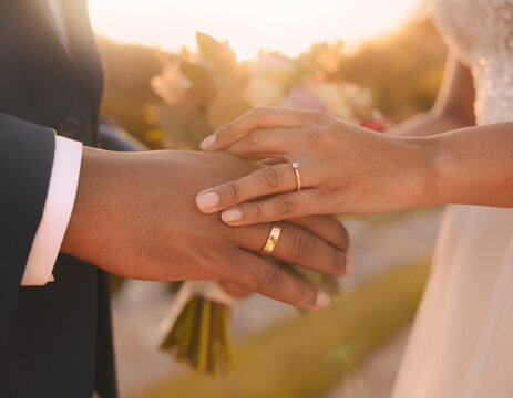 Bride and groom holding hands during wedding vows.