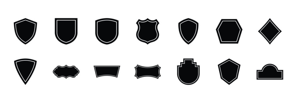 Collection of decorative shield and emblem shapes with shield shaped silhouette heraldry template isolated