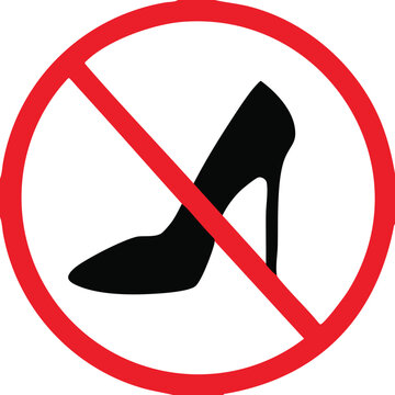 Prohibition sign for high heels a clear flat vector illustration indicating restricted footwear or dress code rules isolated on white