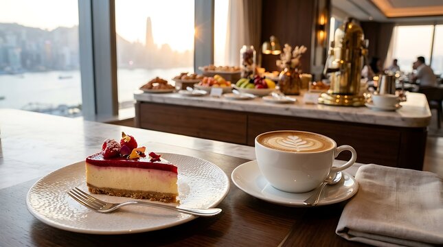 Gourmet Dessert and Coffee with City View