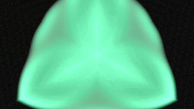 Green fractal symmetrical triangular shape glowing neon light abstract digital art pattern suitable for backgrounds, website designs, and futuristic projects.